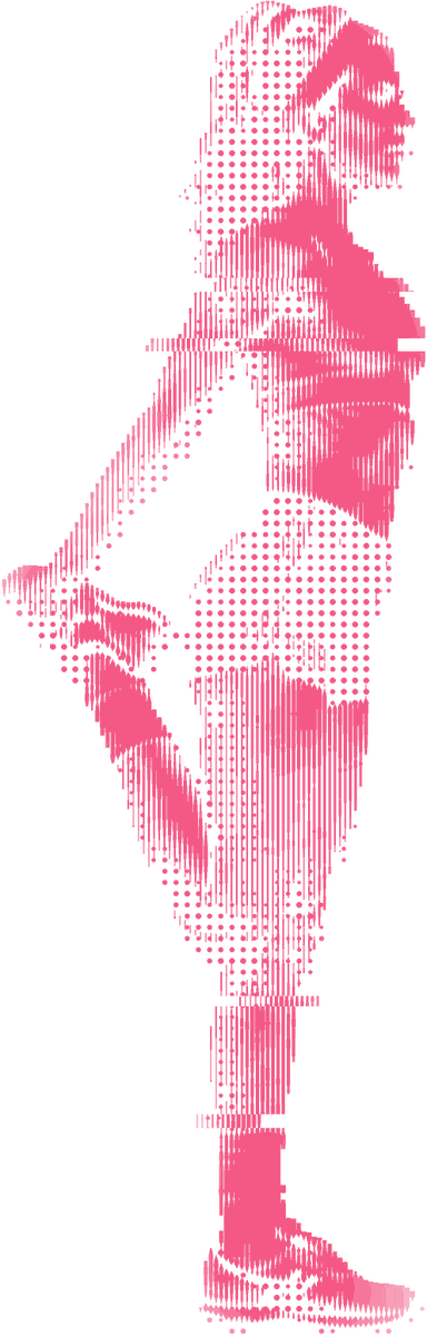A person stretching the hip while standing, drawn in vertical lines