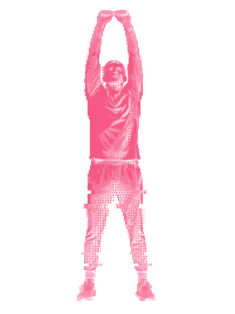 A person reaching upward, drawn in vertical lines