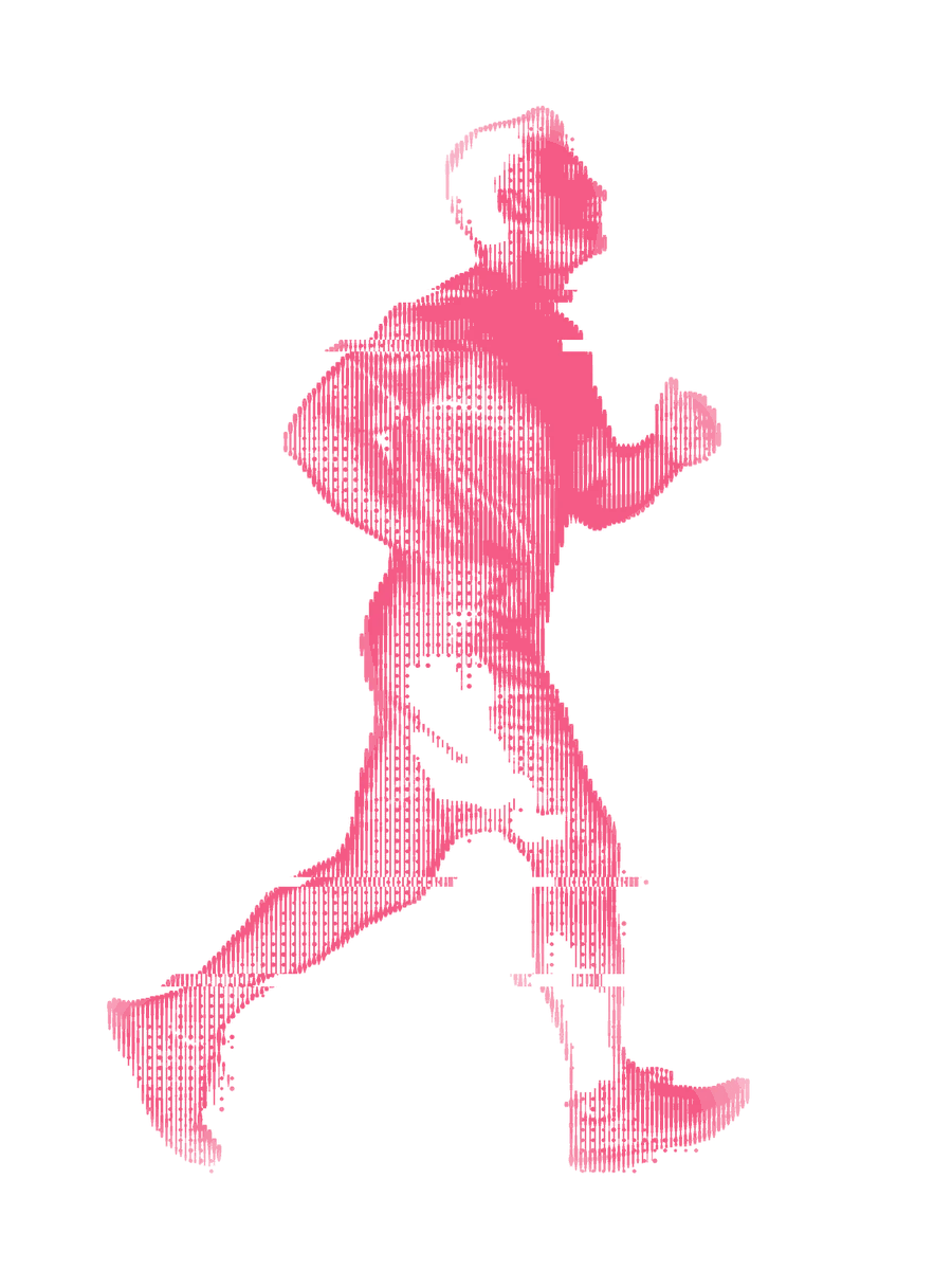 A person reaching upward, drawn in vertical lines