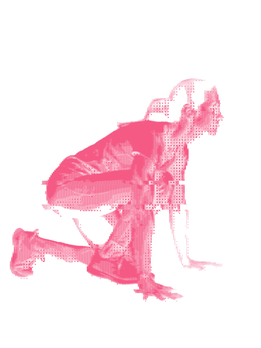 A person reaching upward, drawn in vertical lines