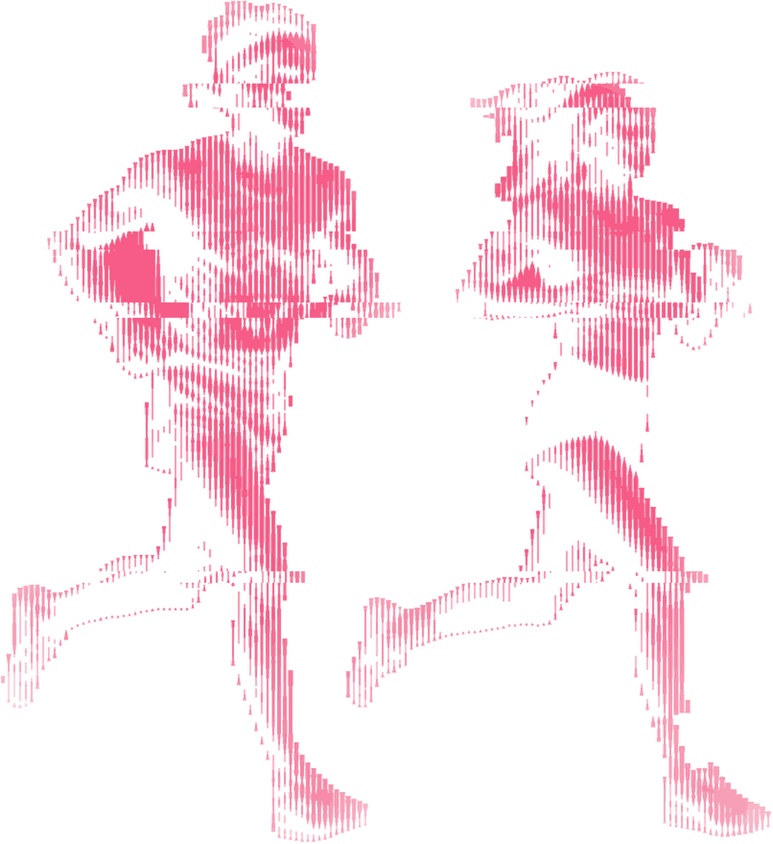A person reaching upward, drawn in vertical lines