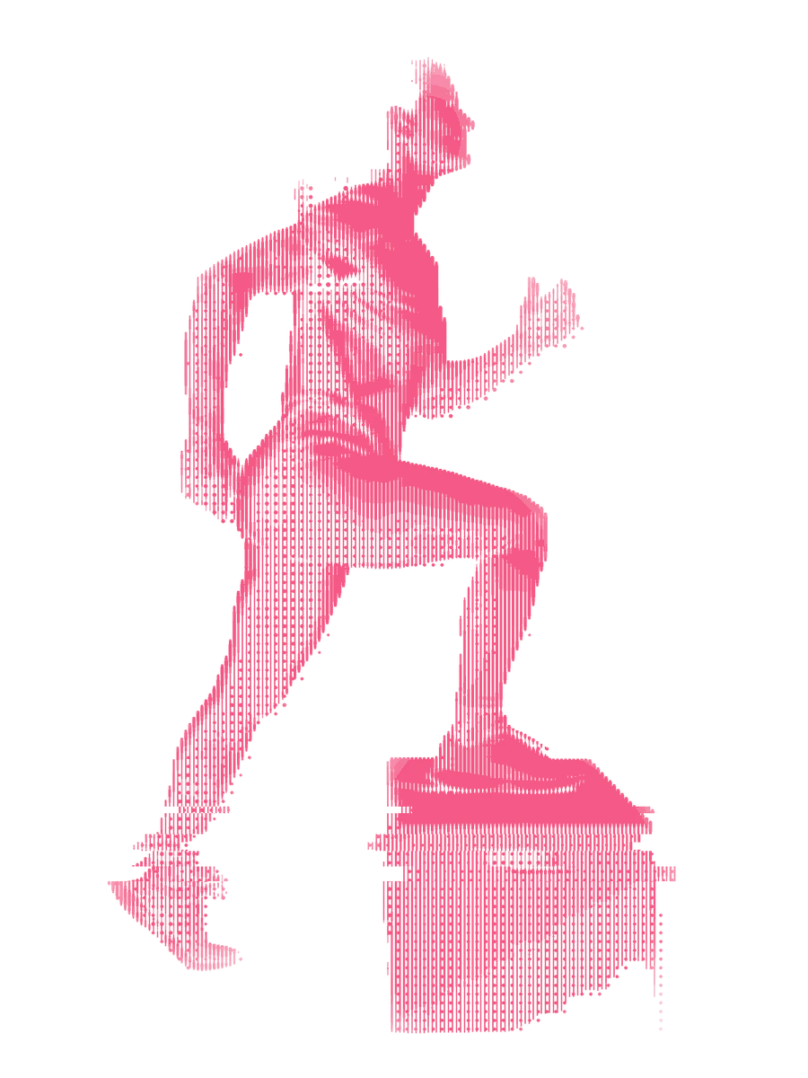 A person reaching upward, drawn in vertical lines