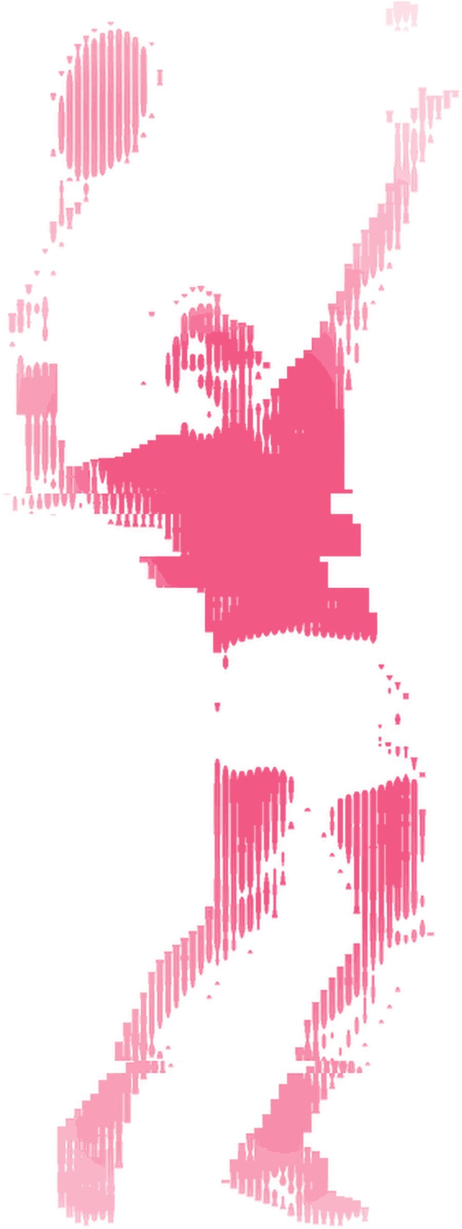 A person reaching upward, drawn in vertical lines
