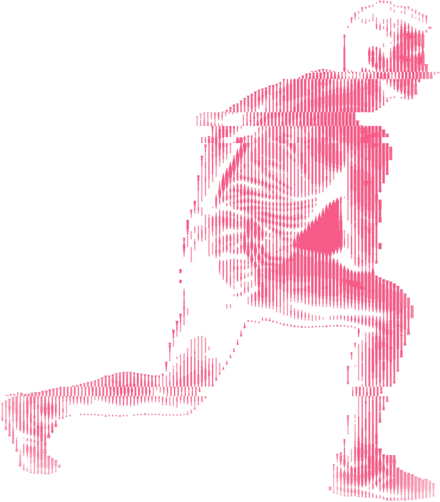 A person reaching upward, drawn in vertical lines